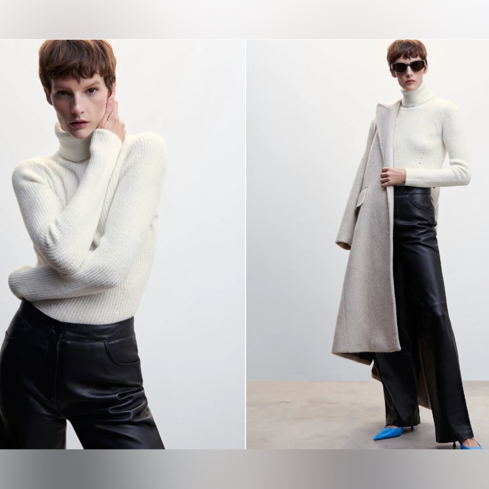 Mango Wool Blend Soft White turtleneck Sweater